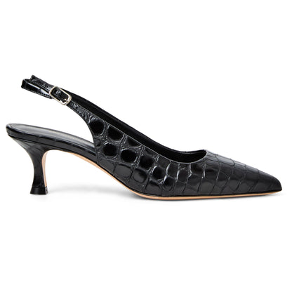 Bruno Magli Women Palerma Slingback Pump Black Croc-Print Leather