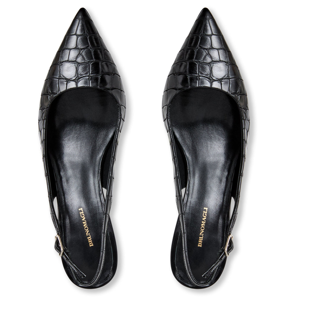 Bruno Magli Women Palerma Slingback Pump Black Croc-Print Leather